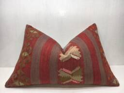 Vintage Turkish Kilim Pillow Cover, Handwoven Accent - 16x24 - thumbnail 1