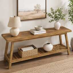 Modern Farmhouse Console Table, Rustic Entryway Storage Shelf, Vintage Brown Wood Furniture