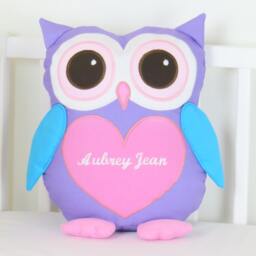 Owl Pillow, Baby Owl, Monogram Custom Cushion, Pillowcase, Pink Purple Stuffed - thumbnail 3