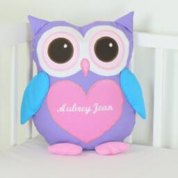 Owl Pillow, Baby Owl, Monogram Custom Cushion, Pillowcase, Pink Purple Stuffed - thumbnail 2
