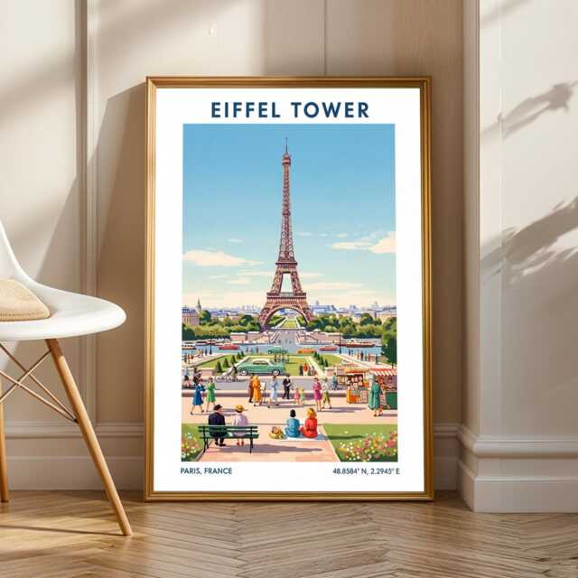Vintage Paris Eiffel Tower Print Retro Travel Illustration - image 1