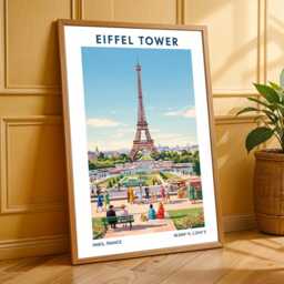 Vintage Paris Eiffel Tower Print Retro Travel Illustration - thumbnail 3