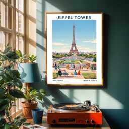 Vintage Paris Eiffel Tower Print Retro Travel Illustration - thumbnail 2