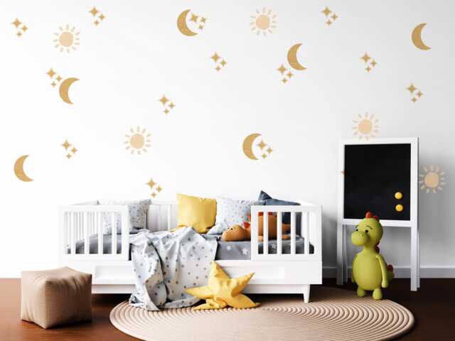 Moon & Sun Wall Stickers Celestial Nursery Decor Gold Decals Star Kids Bedroom - image 1