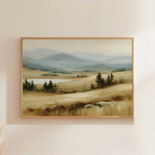 Misty Mountain Poster, Lake Valley Print, Nature Wall Art, Paper - image 1