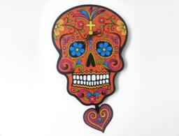 Orange Sugar Skull - Day Of The Dead -Dia De Los Muertos Calavera Pendulum Wall Clock