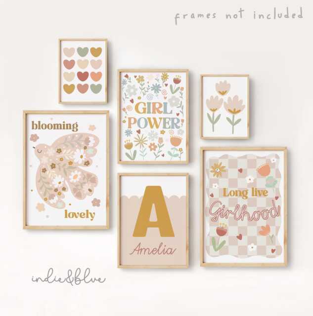 Set Of 6 Girls Personalised Positive Affirmation Gallery Wall Prints in Pastel, Flower Girl Nursery Bedroom Decor, Wildflower Poster Bundle - image 1