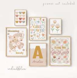 Set Of 6 Girls Personalised Positive Affirmation Gallery Wall Prints in Pastel, Flower Girl Nursery Bedroom Decor, Wildflower Poster Bundle - thumbnail 1