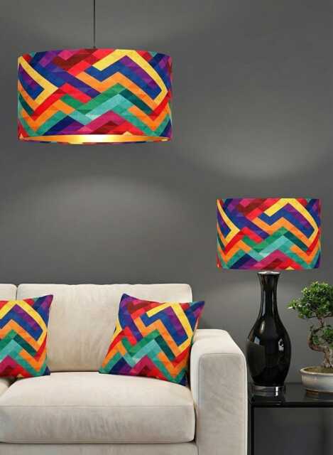 Handmade By Order Luxury Multi Coloured Zigzag Geometric Pattern Velvet Drum Lamp Shade Pendant Light All Shapes & Sizes Availa - image 1