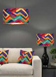 Handmade By Order Luxury Multi Coloured Zigzag Geometric Pattern Velvet Drum Lamp Shade Pendant Light All Shapes & Sizes Availa - thumbnail 1