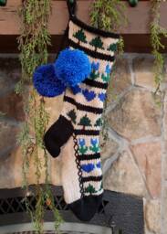 Hand Knit Christmas Stocking Blue Green Sampler Hearts Trees Flowers By Santa's Works