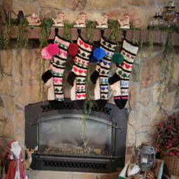 Hand Knit Christmas Stocking Blue Green Sampler Hearts Trees Flowers By Santa's Works - thumbnail 4