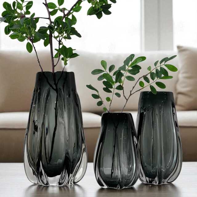 Smoky Grey Glass Vase, Modern Sculptural Design in 3 Sizes - image 1