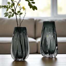 Smoky Grey Glass Vase, Modern Sculptural Design in 3 Sizes - thumbnail 2