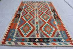 4'3x6'0 Ft Tribal Maimana Rug, Flatweave Afghan New Chubi Kilim Turkmen Oriental Rug, Vintage Rug For Bedroom, Livingroom Rug - thumbnail 1