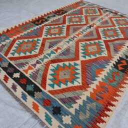 4'3x6'0 Ft Tribal Maimana Rug, Flatweave Afghan New Chubi Kilim Turkmen Oriental Rug, Vintage Rug For Bedroom, Livingroom Rug - thumbnail 3