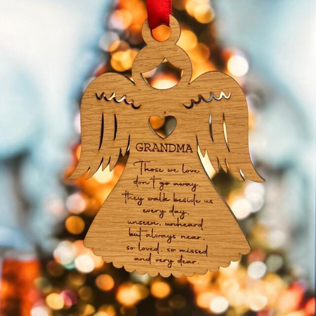 Personalised Memorial Angel - Christmas Ornament Oak Veneer -Remembrance Gift - image 1