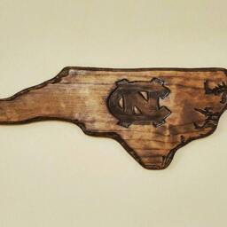 Rustic Hand Carved Unc University Of North Carolina Logo State Outline Wall Art/Hanging - Made With Traditional Handcarving Tools - thumbnail 2