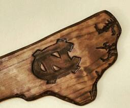 Rustic Hand Carved Unc University Of North Carolina Logo State Outline Wall Art/Hanging - Made With Traditional Handcarving Tools - thumbnail 1