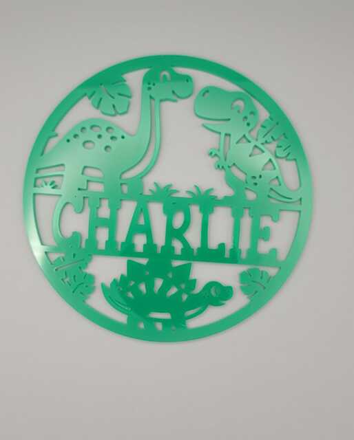 Personalised Cute Dinosaurs Bedroom Decor, Nursery Decor Name, Door Or Wall Hanger in Acrylic Wood - image 1