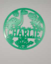 Personalised Cute Dinosaurs Bedroom Decor, Nursery Decor Name, Door Or Wall Hanger in Acrylic Wood - thumbnail 1