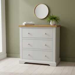 Painted 3 Drawer Chest Of Drawers Oak Top, Assembled - thumbnail 2