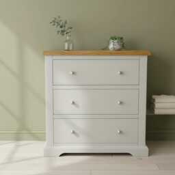 Painted 3 Drawer Chest Of Drawers Oak Top, Assembled - thumbnail 3