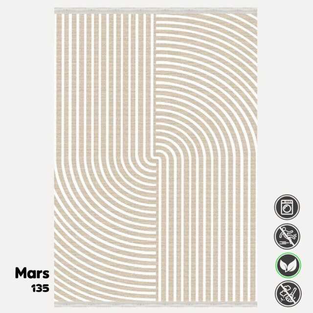 Minimalist Beige Area Rug Modern Curved Line, Washable Carpet - image 1