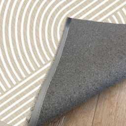 Minimalist Beige Area Rug Modern Curved Line, Washable Carpet - thumbnail 3