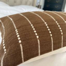 Dark Brown Bolster Cushion Cover, Extra Long Lumbar Pillow Bench Cushion, Boho Home Decor, Neutral Rectangular Woven Cotton - thumbnail 3