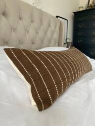 Dark Brown Bolster Cushion Cover, Extra Long Lumbar Pillow Bench Cushion, Boho Home Decor, Neutral Rectangular Woven Cotton - thumbnail 1