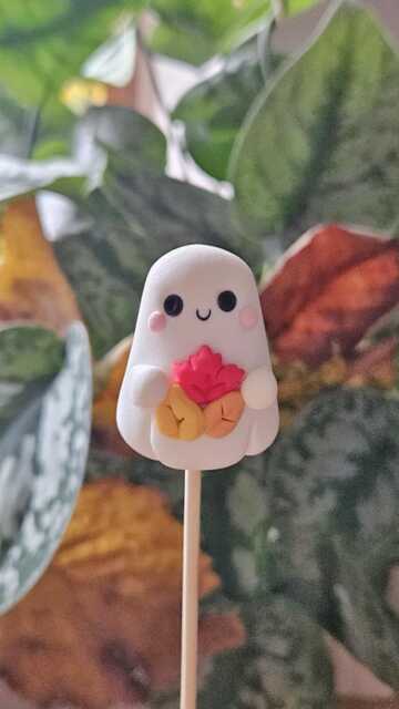Autumn Leaves Ghost - Cute Halloween Decor, Handmade Clay Figurine, Keychain, Charm, Plant Pot Accessory, Trinket Shelf, Cosy Season - image 1