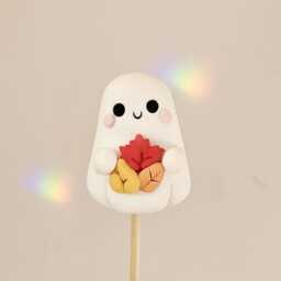 Autumn Leaves Ghost - Cute Halloween Decor, Handmade Clay Figurine, Keychain, Charm, Plant Pot Accessory, Trinket Shelf, Cosy Season - thumbnail 3