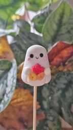 Autumn Leaves Ghost - Cute Halloween Decor, Handmade Clay Figurine, Keychain, Charm, Plant Pot Accessory, Trinket Shelf, Cosy Season - thumbnail 1