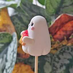 Autumn Leaves Ghost - Cute Halloween Decor, Handmade Clay Figurine, Keychain, Charm, Plant Pot Accessory, Trinket Shelf, Cosy Season - thumbnail 2