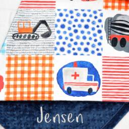 Personalized Baby Blanket-Cars Trucks Police Car Minky Blanket-Fire Engine - thumbnail 2