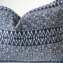 Indigo Neutral Tribal Hemp Hand Woven Natural Dye Color Lumbar Pillow Cover - thumbnail 2