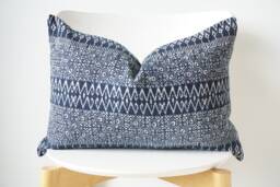 Indigo Neutral Tribal Hemp Hand Woven Natural Dye Color Lumbar Pillow Cover - thumbnail 1