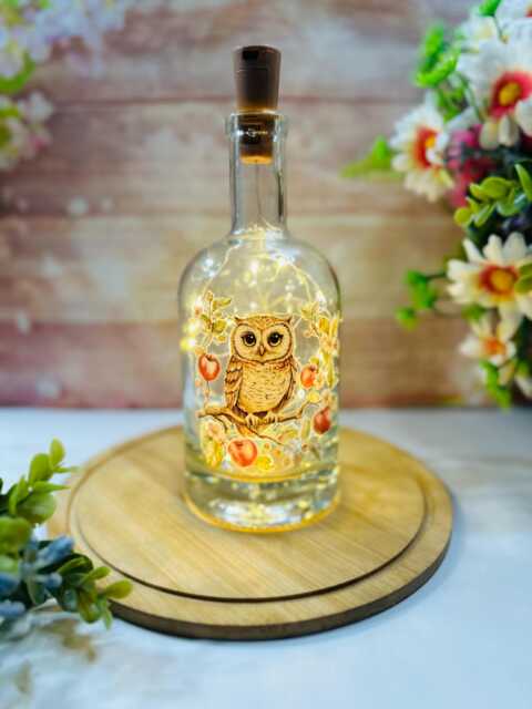 Owl Bottle Light , Led Lamp, Decorative Light Up , Home Decor - image 1