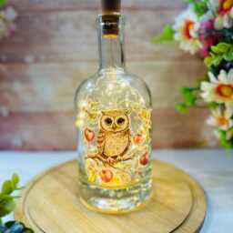 Owl Bottle Light , Led Lamp, Decorative Light Up , Home Decor - thumbnail 2