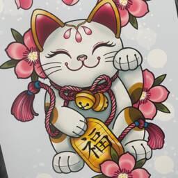 Chinese Waving Lucky Cat A5 Or A4 Art Print - thumbnail 2
