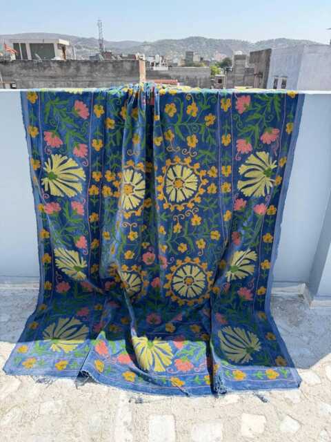Velvet Suzani Handmade Quilt - Luxury Embroidered Boho Bedding - image 1