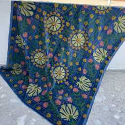 Velvet Suzani Handmade Quilt - Luxury Embroidered Boho Bedding - thumbnail 4