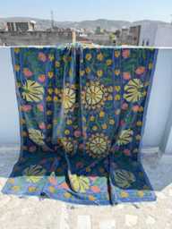Velvet Suzani Handmade Quilt - Luxury Embroidered Boho Bedding - thumbnail 1