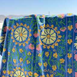 Velvet Suzani Handmade Quilt - Luxury Embroidered Boho Bedding - thumbnail 2