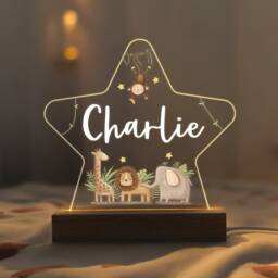 Personalised Led Safari Animal Star Lamp, Kids Night Light Gift, Baby Light, Birthday Gifts For Kids, Bedroom Nursery Table - thumbnail 1