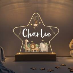 Personalised Led Safari Animal Star Lamp, Kids Night Light Gift, Baby Light, Birthday Gifts For Kids, Bedroom Nursery Table - thumbnail 3