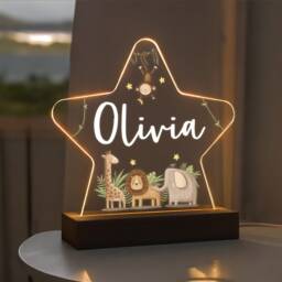 Personalised Led Safari Animal Star Lamp, Kids Night Light Gift, Baby Light, Birthday Gifts For Kids, Bedroom Nursery Table - thumbnail 2