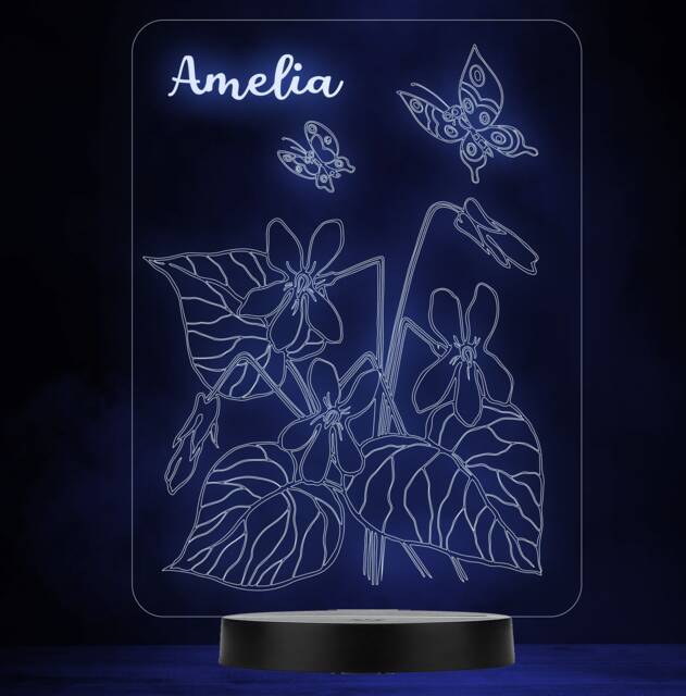 Flowers Leaves Butterflies Personalised Gift Colour Change Led Lamp Night Light - image 1