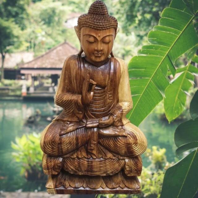 One Hand Meditating Buddha, Carved Wooden Large 1 Metre Tall Buddhism. Home Decor - image 1